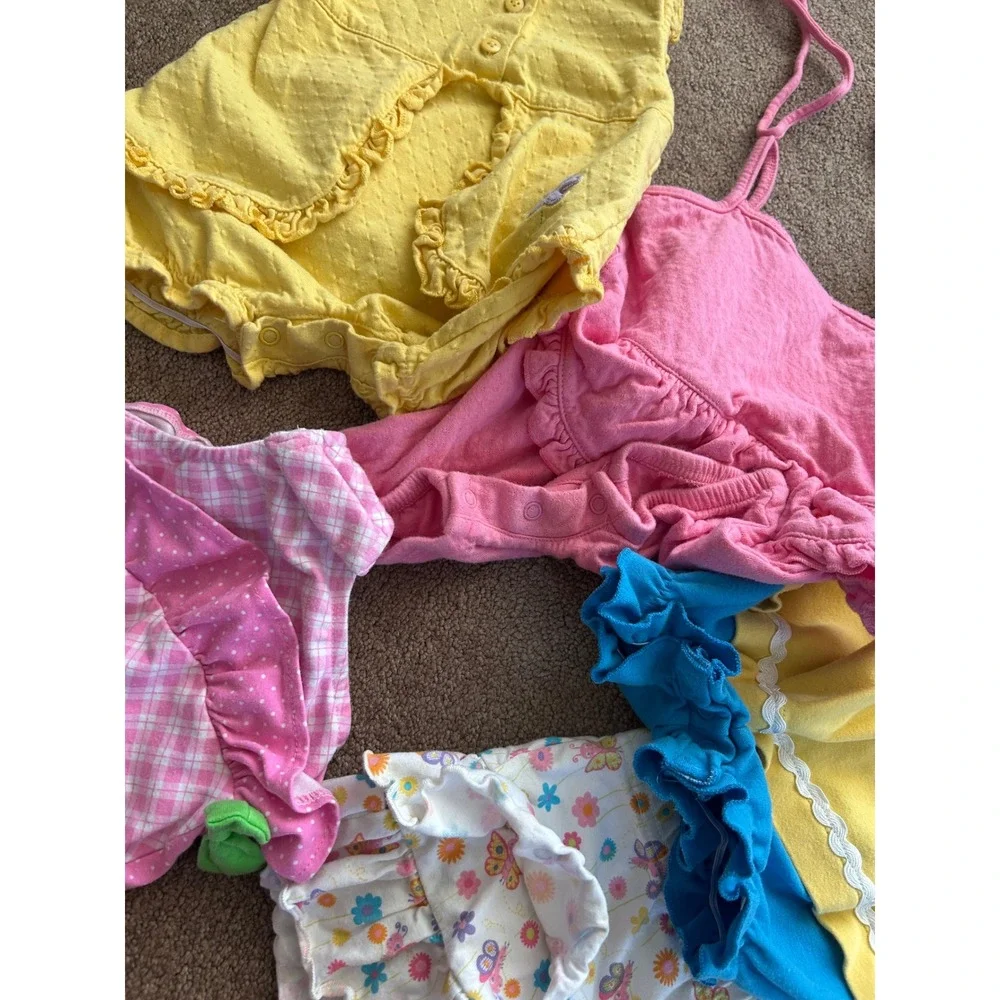 Vintage Baby Summer Lot 6-9 Months Okie Dokie Rompers Skirt Baby Buns Swimsuit